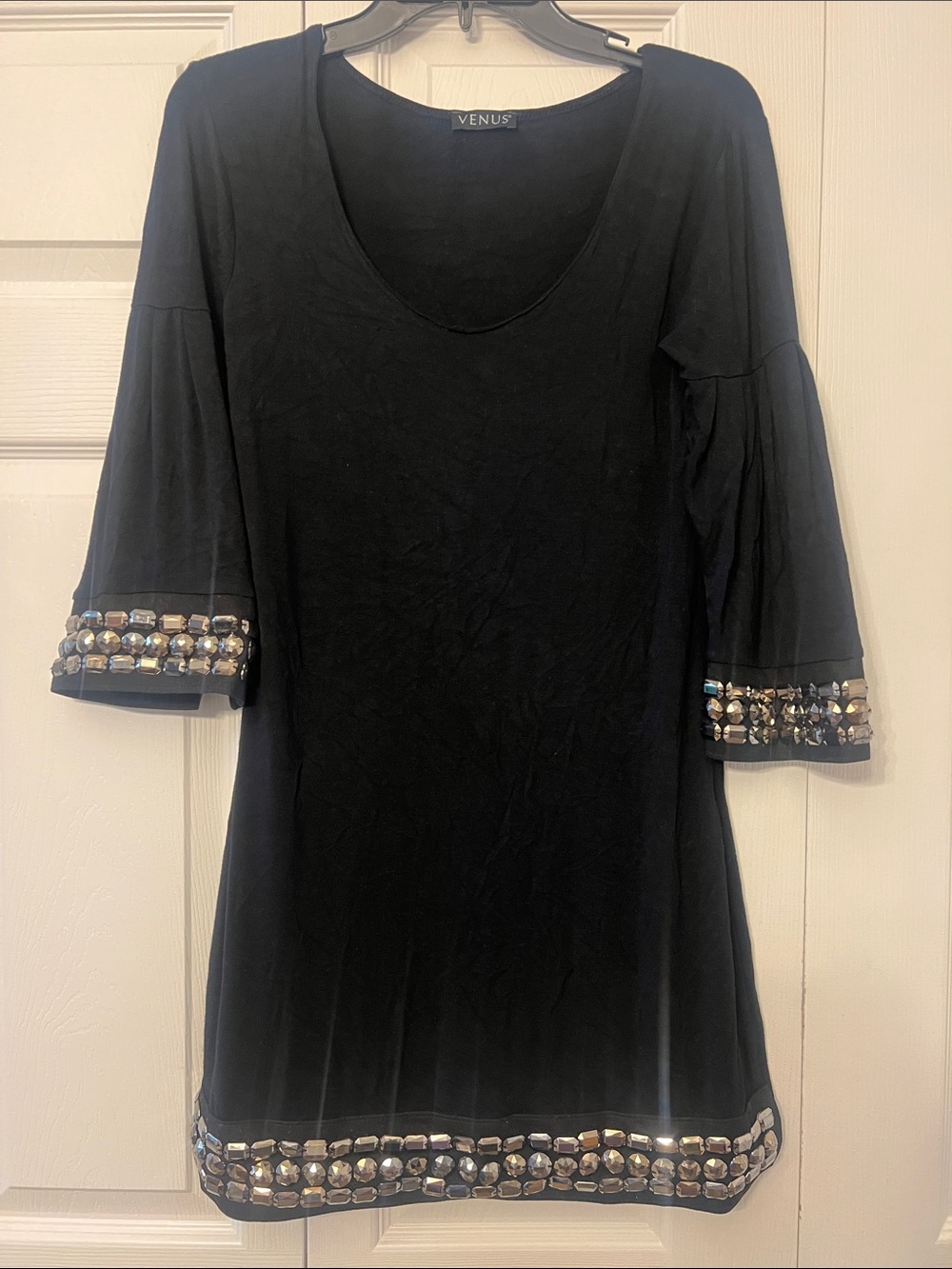 Venus Black Embellished Scoop Neck dress